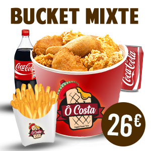 500g de Wings + 500g de Tenders + Seau de frites + 4 canettes ou 1 bouteille au choix